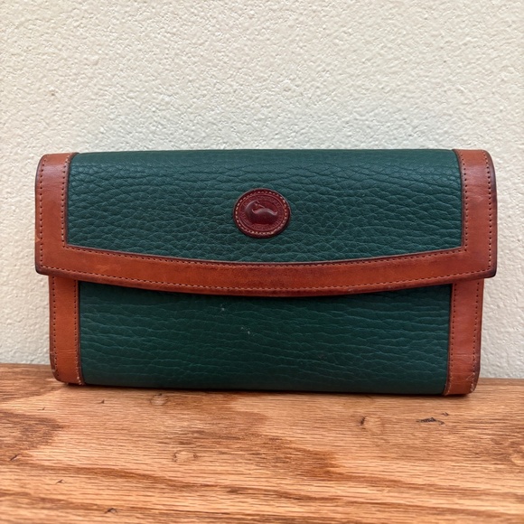 Dooney & Bourke Wallet Organizer Checkbook Holder Trifold Green AWL Vintage Y2K - Picture 1 of 16